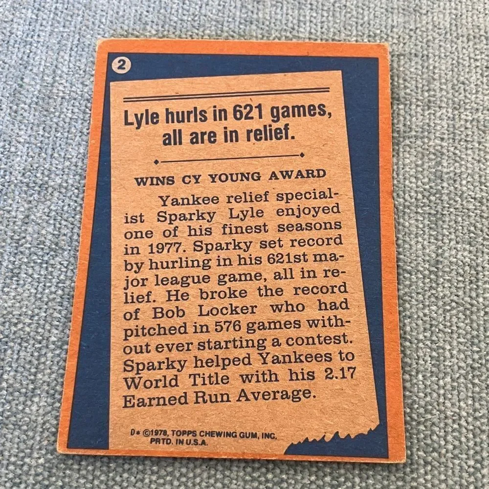 1978 Topps New York Yankees Baseball Card Trading Card